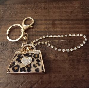 Leopard Print Keychain/Handbag Charm with Gold Accents